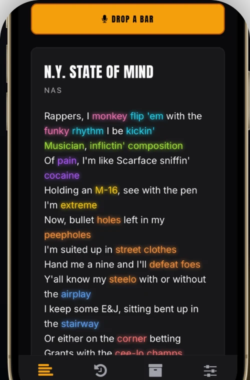 Daily Bars app showing a verse with color-coded rhymes