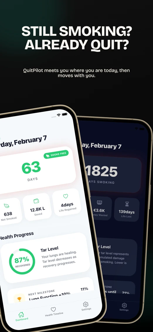 QuitPilot smoker mode tracking the daily cost of smoking