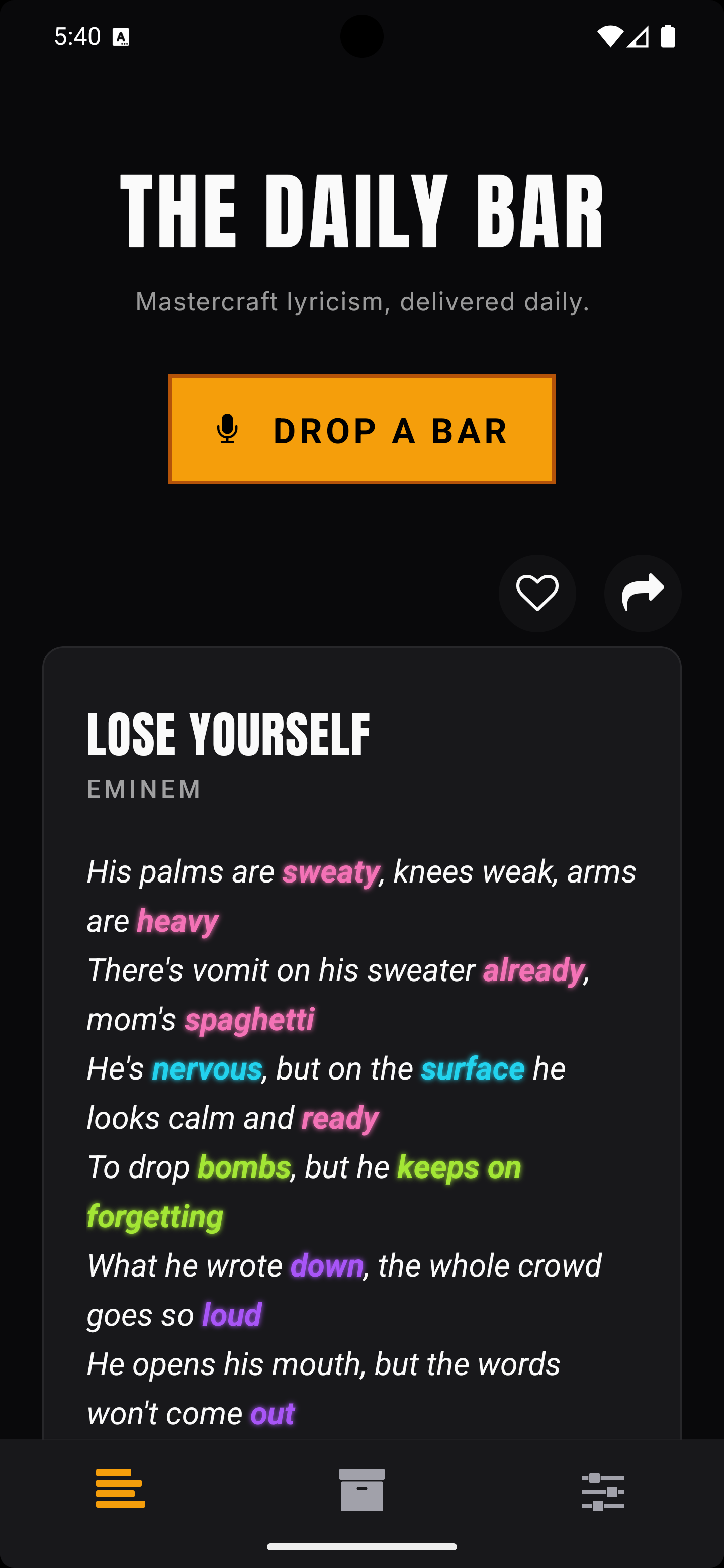 The Daily Bar App Interface